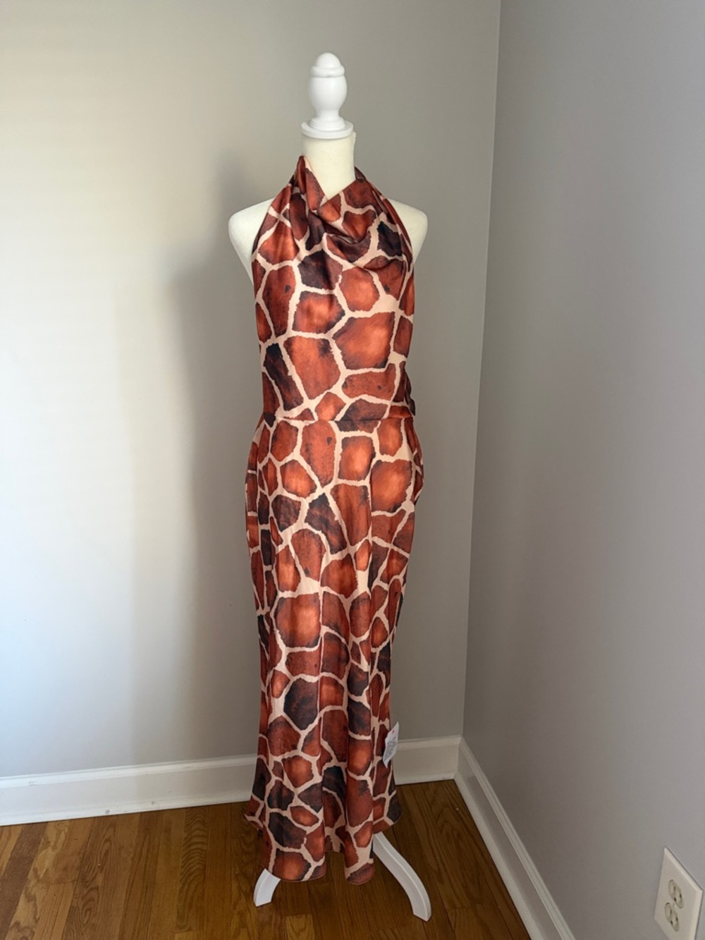 NWY ASOS Brown Giraffe-Print Backless Halter Maxi Dress